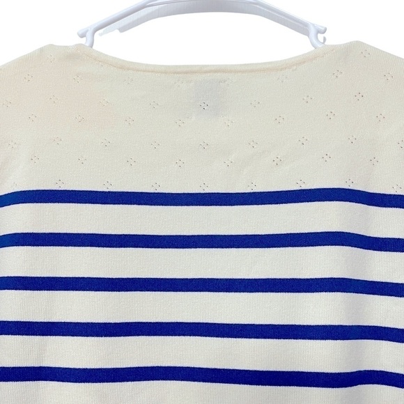 Anne Klein Striped Sweater | Ivory / Cream Blue | Size S - Picture 8 of 11